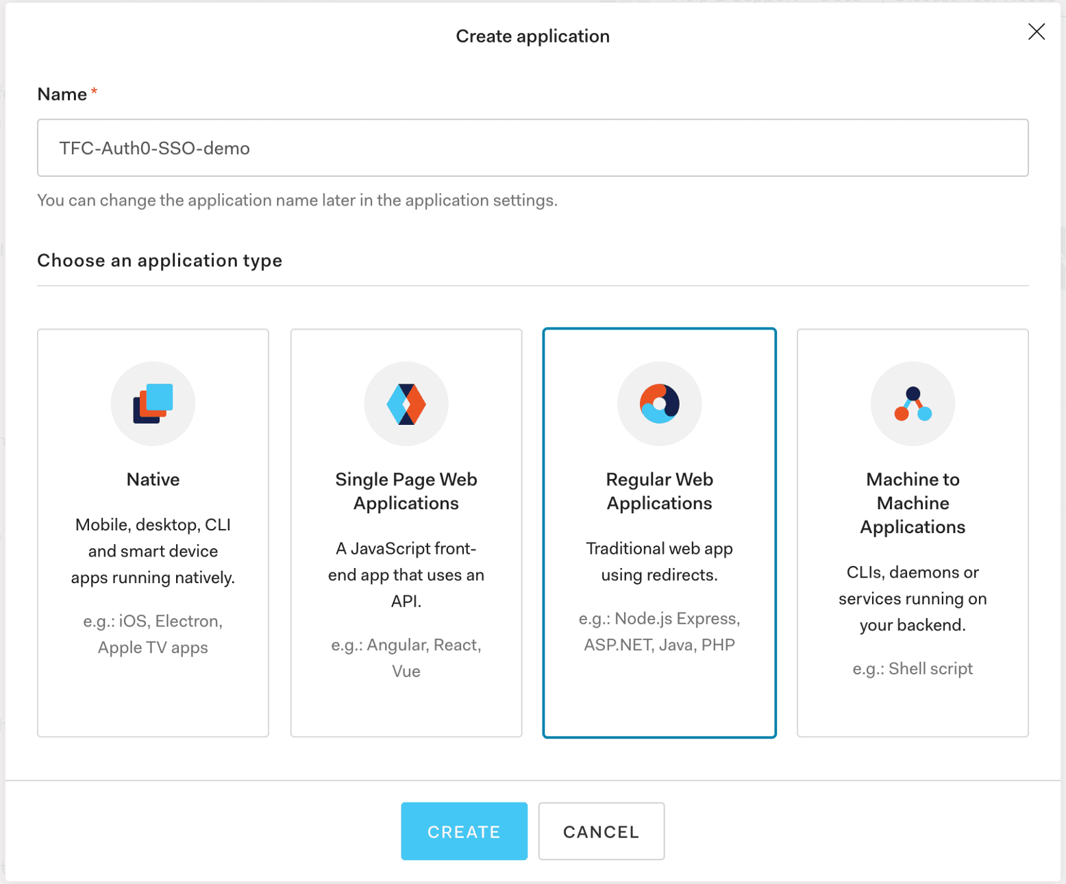 selecting Regular Web Applications in Auth0