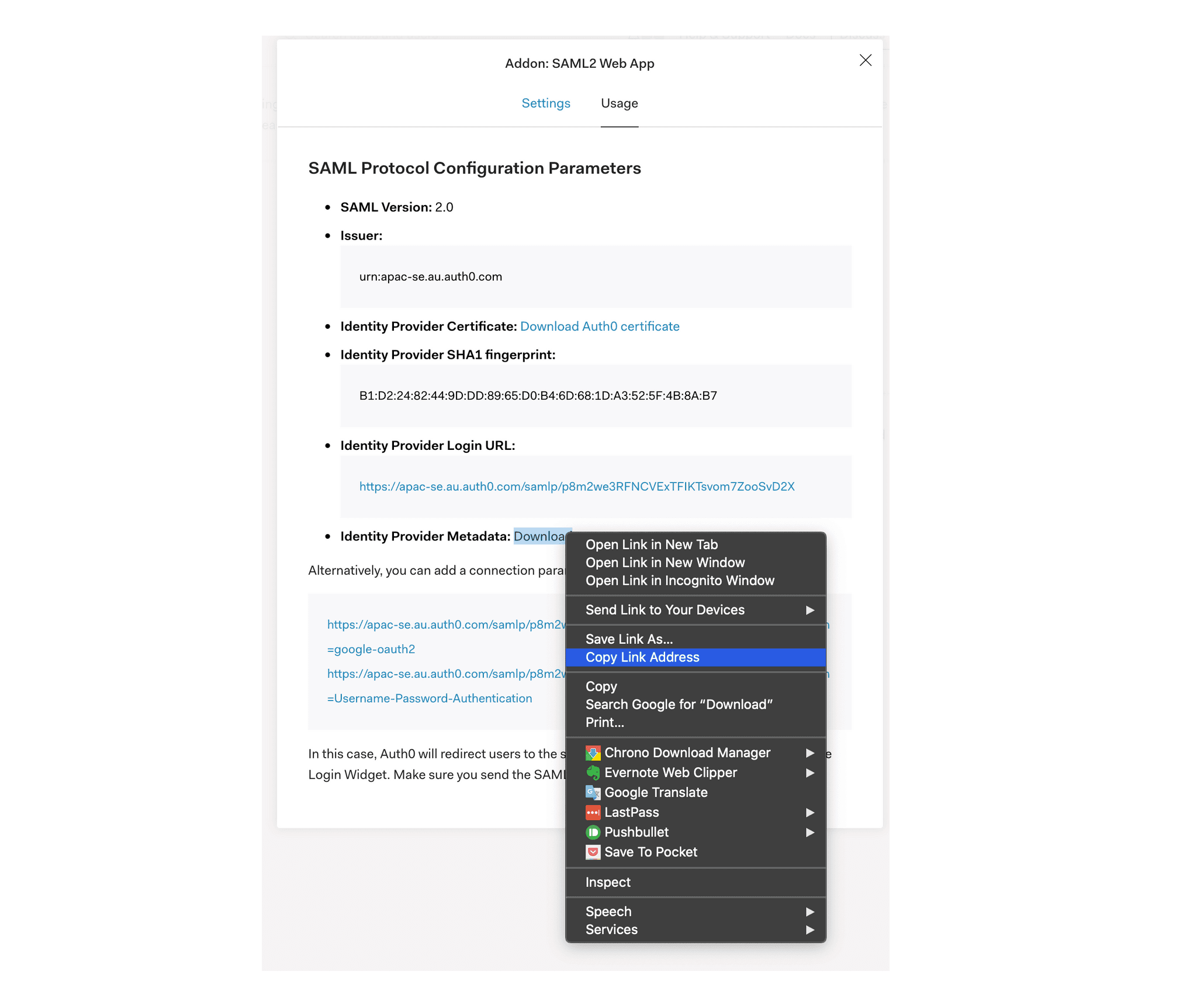 the usage page