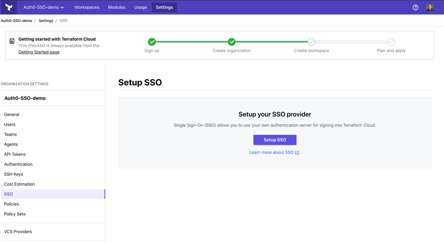 SSO setup menu