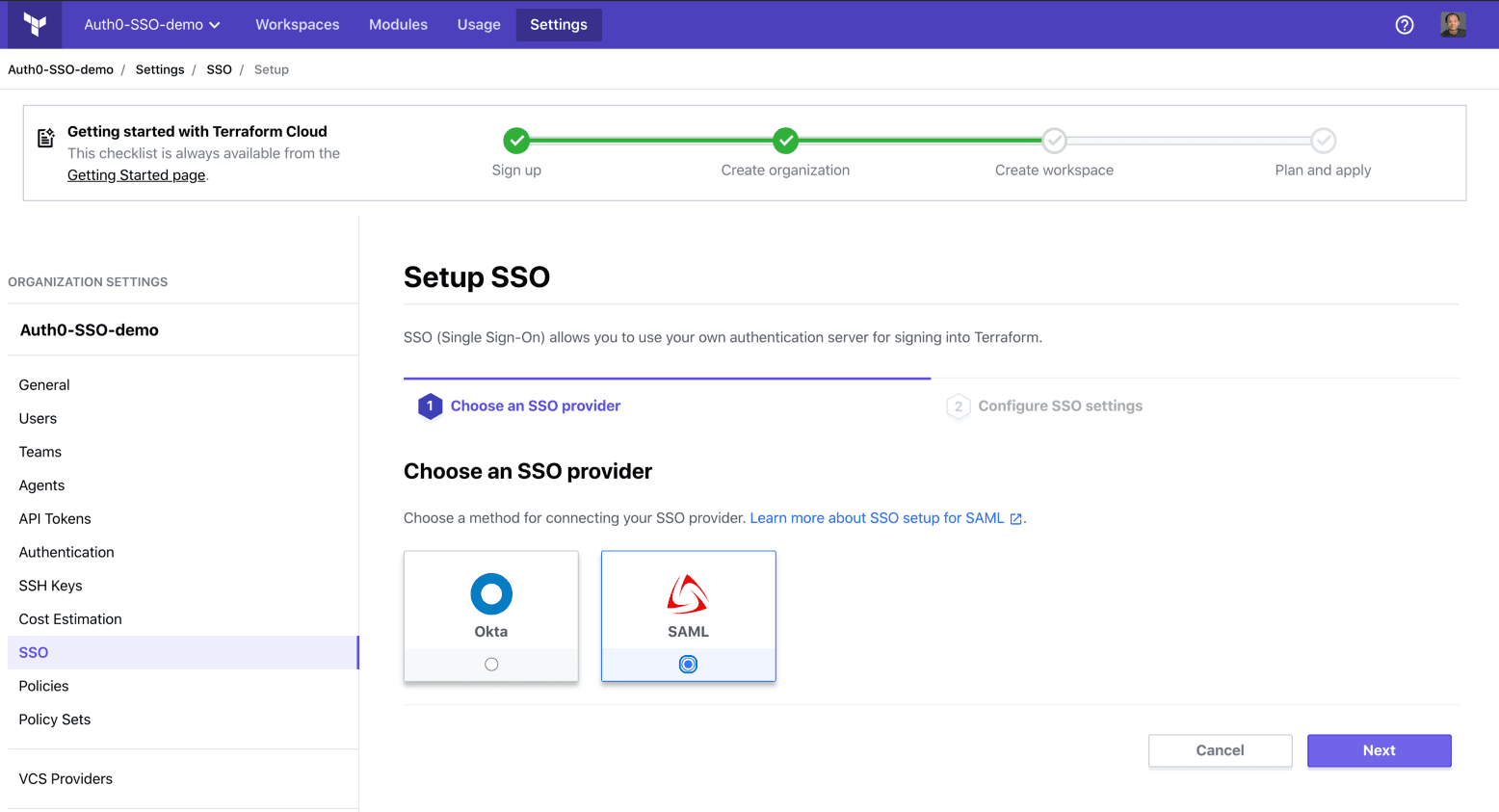 SSO setup menu part 2