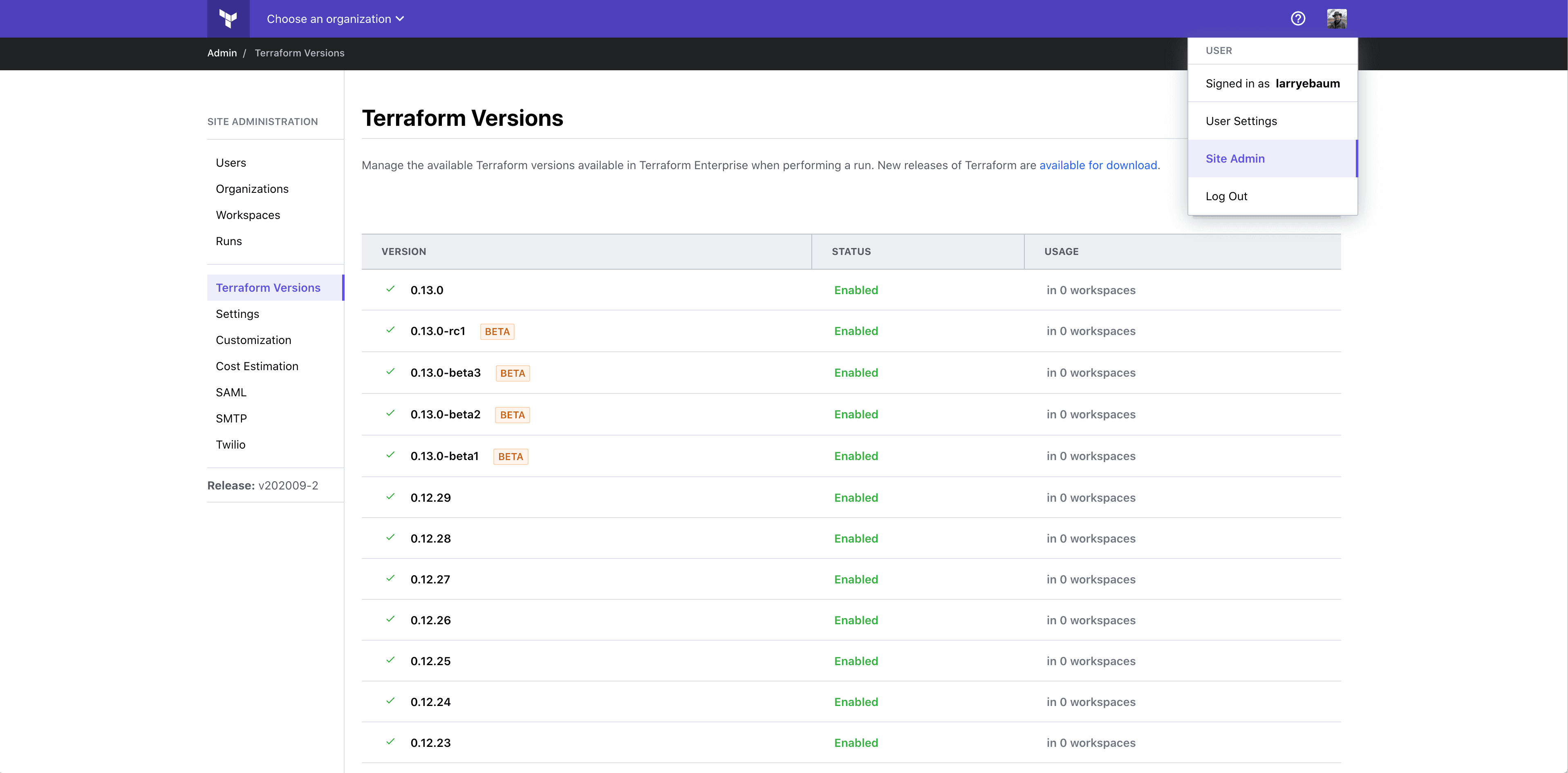 Terraform versions