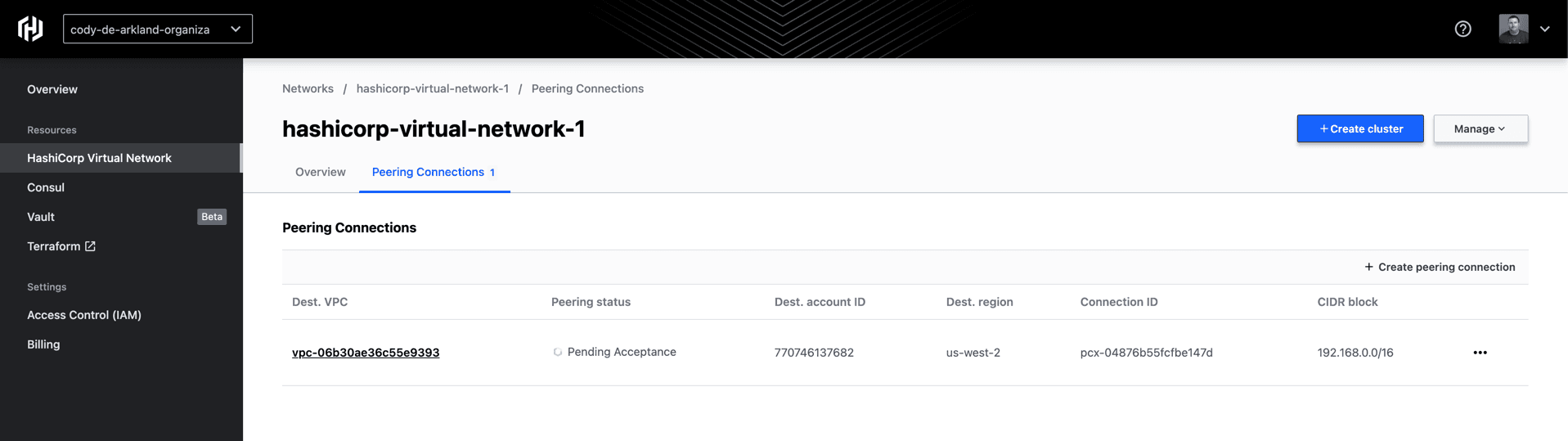Viewing HVN Peering