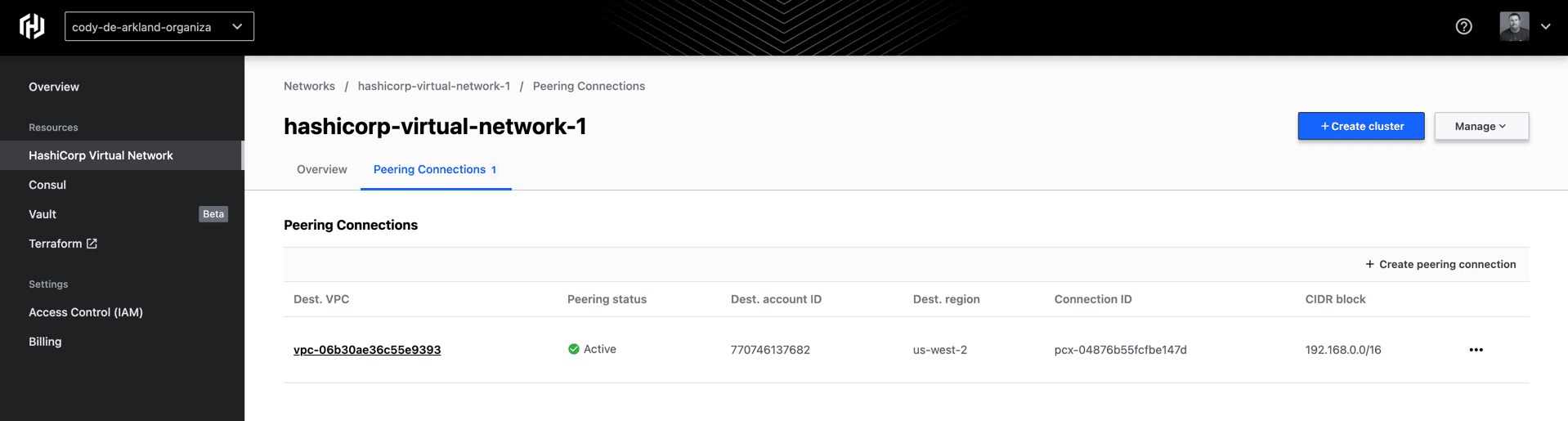 Active peering connection