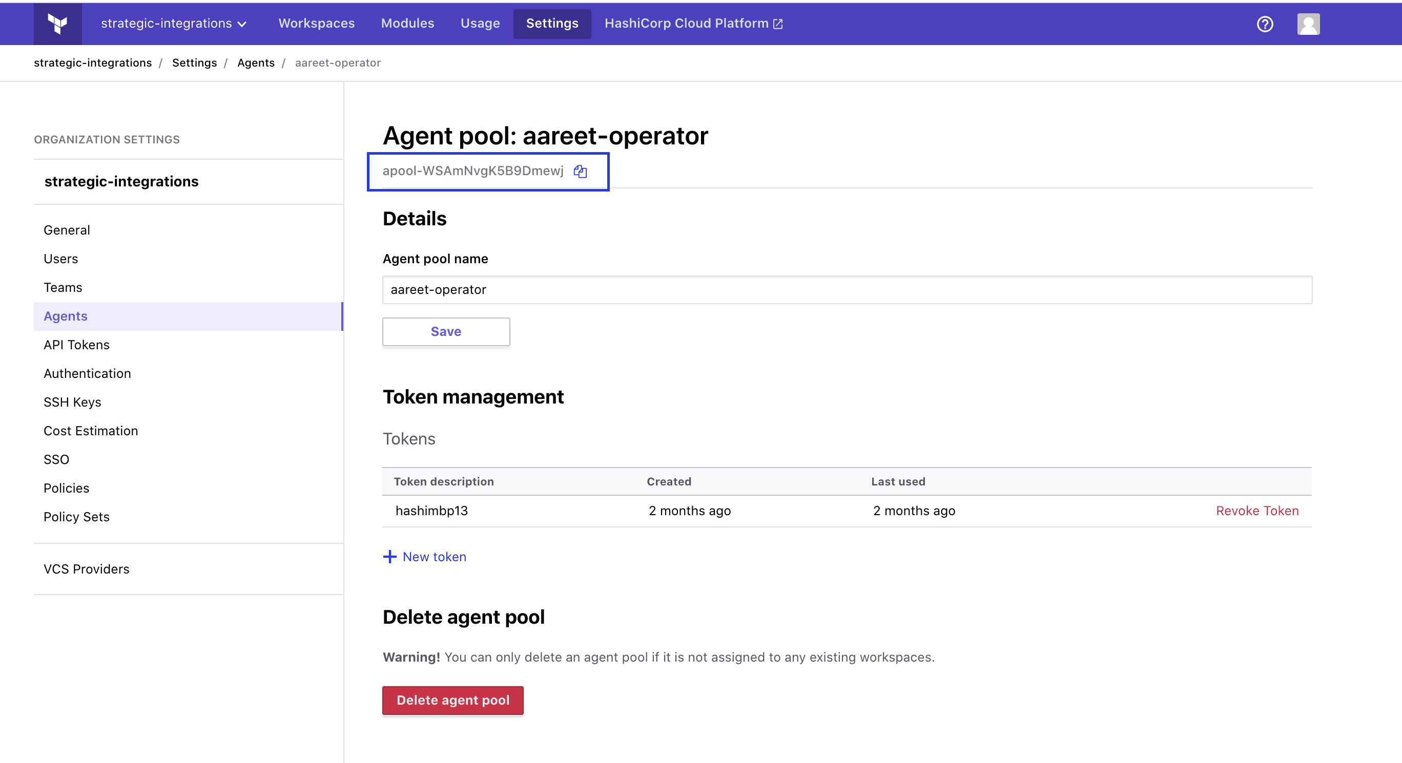 Agent pool details