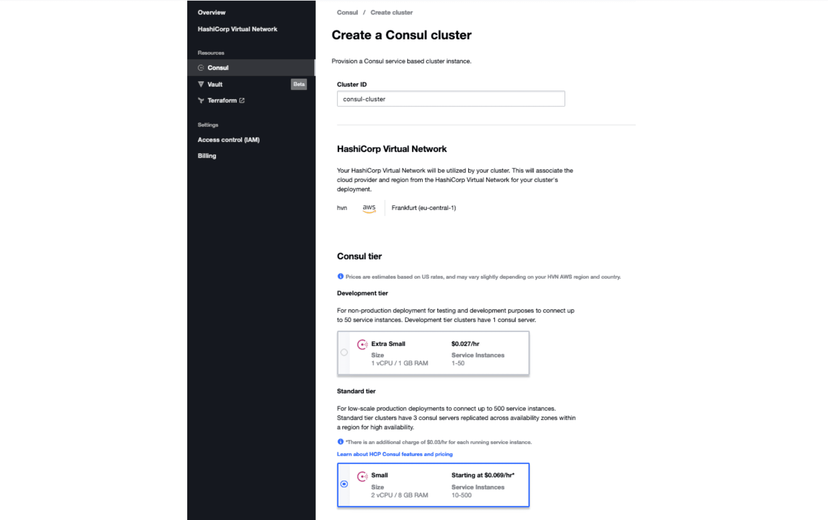 Create a Consul cluster form