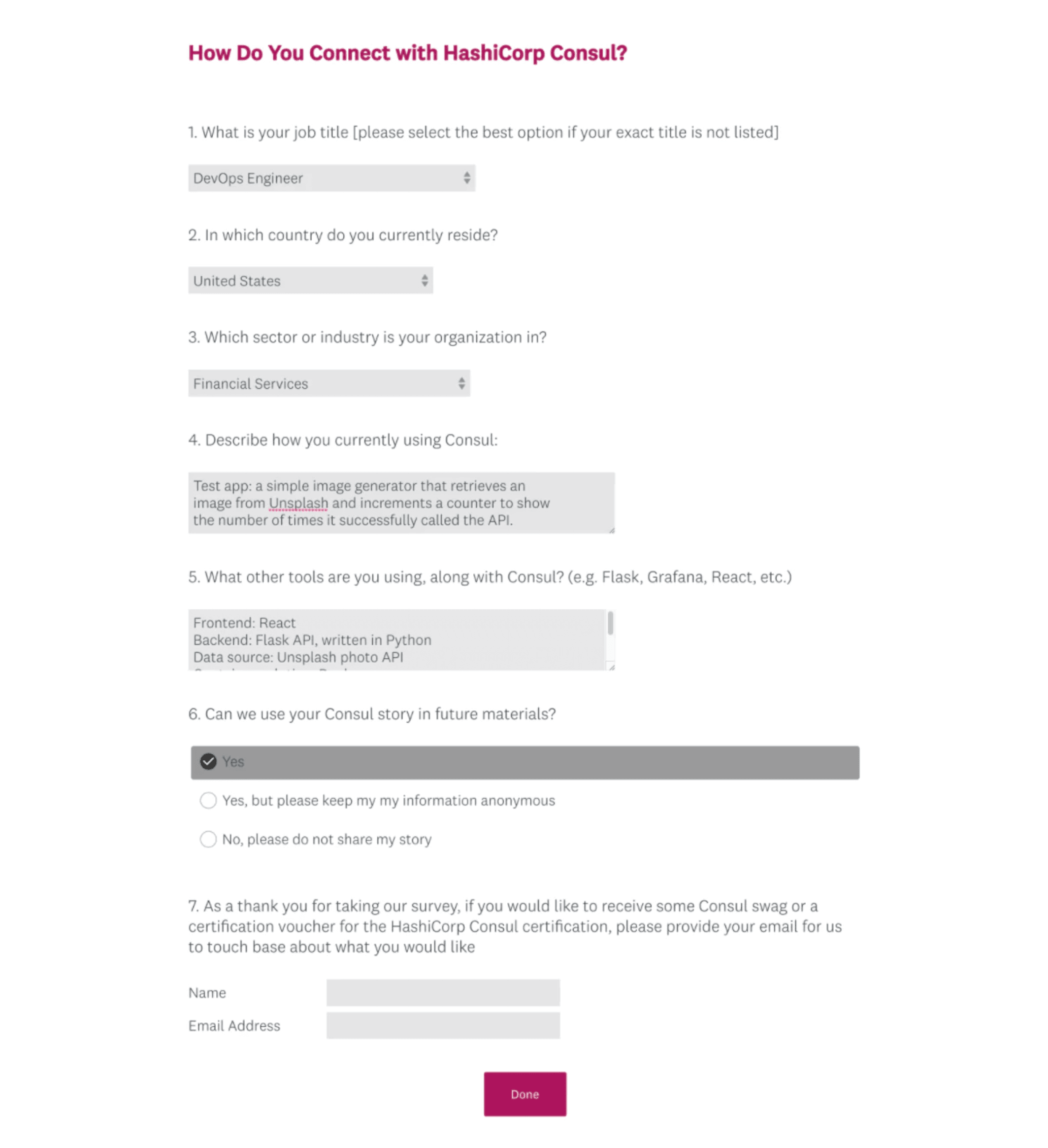 Example consul survey
