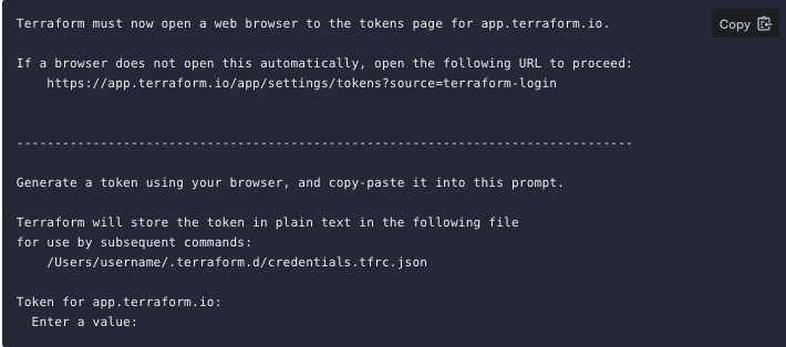 CLI output for token value entry