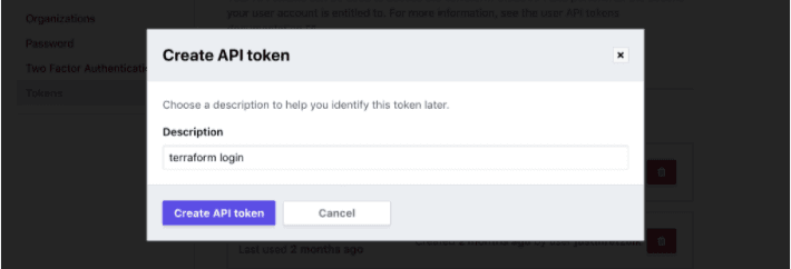 Create API token for TFC login