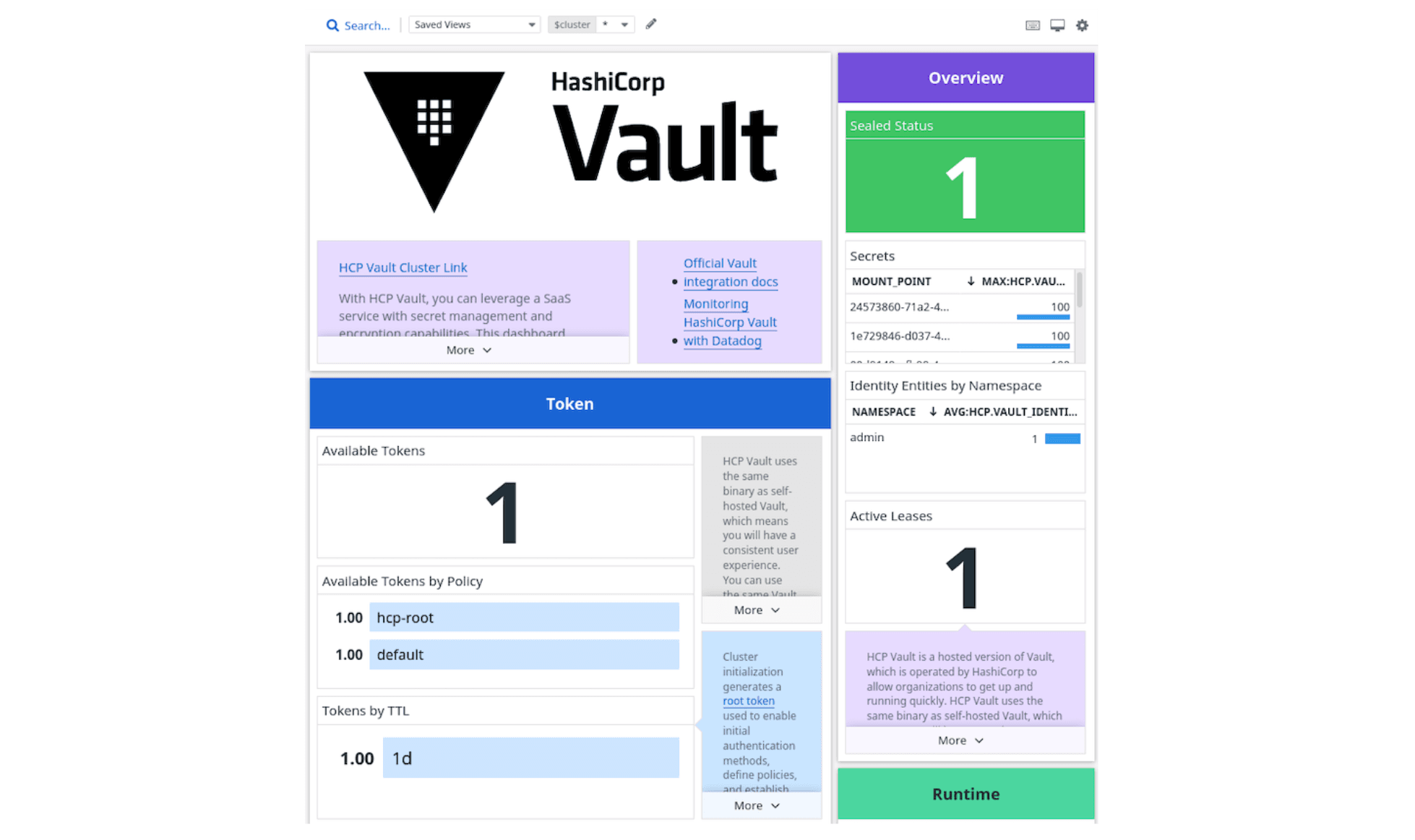 Datadog Vault dashboard