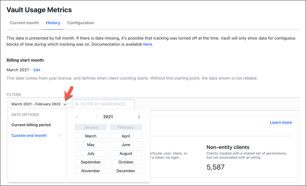 Vault usage metrics