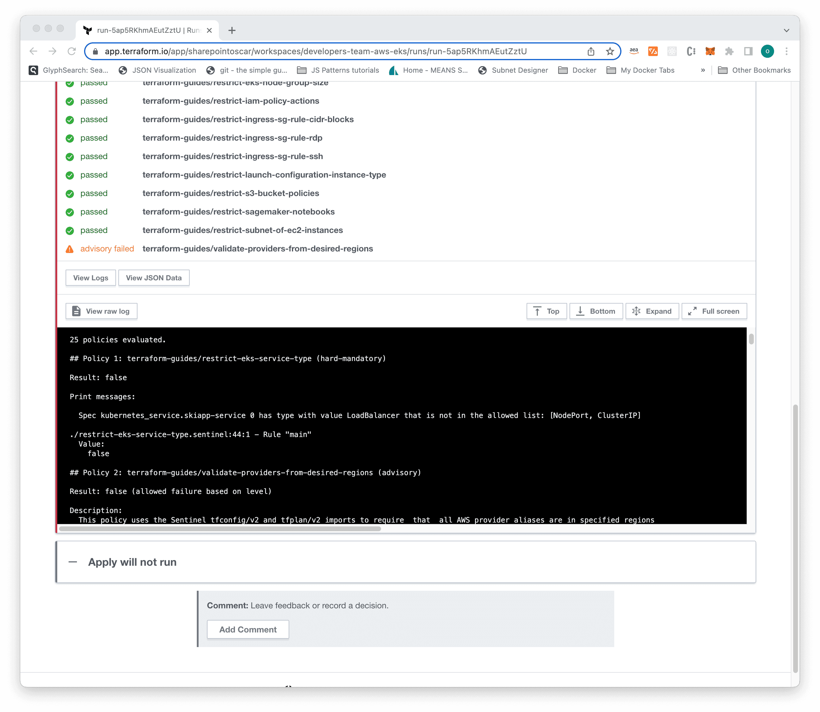 Workload violated EKS policy which does not allow for LoadBalancer Service Type 