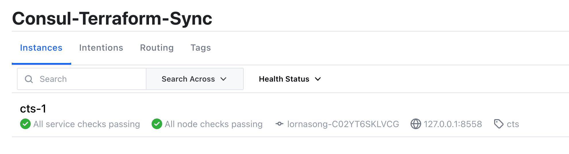  CTS instance registered as a service within Consul catalog.