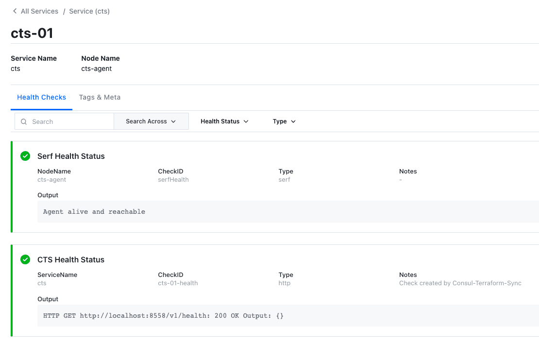 CTS service health check based on the newly introduced Health API endpoint. 