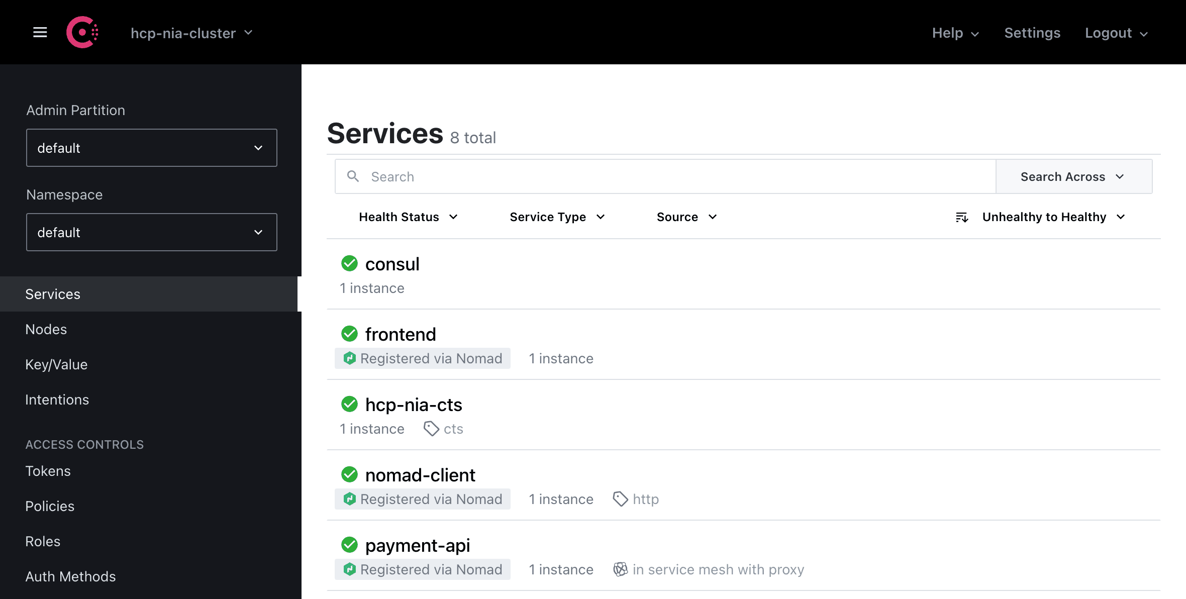 CTS registered as a service with an HCP Consul cluster.