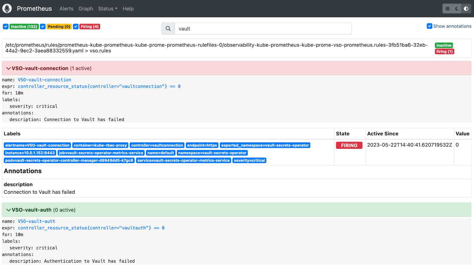 Prometheus VSO connections