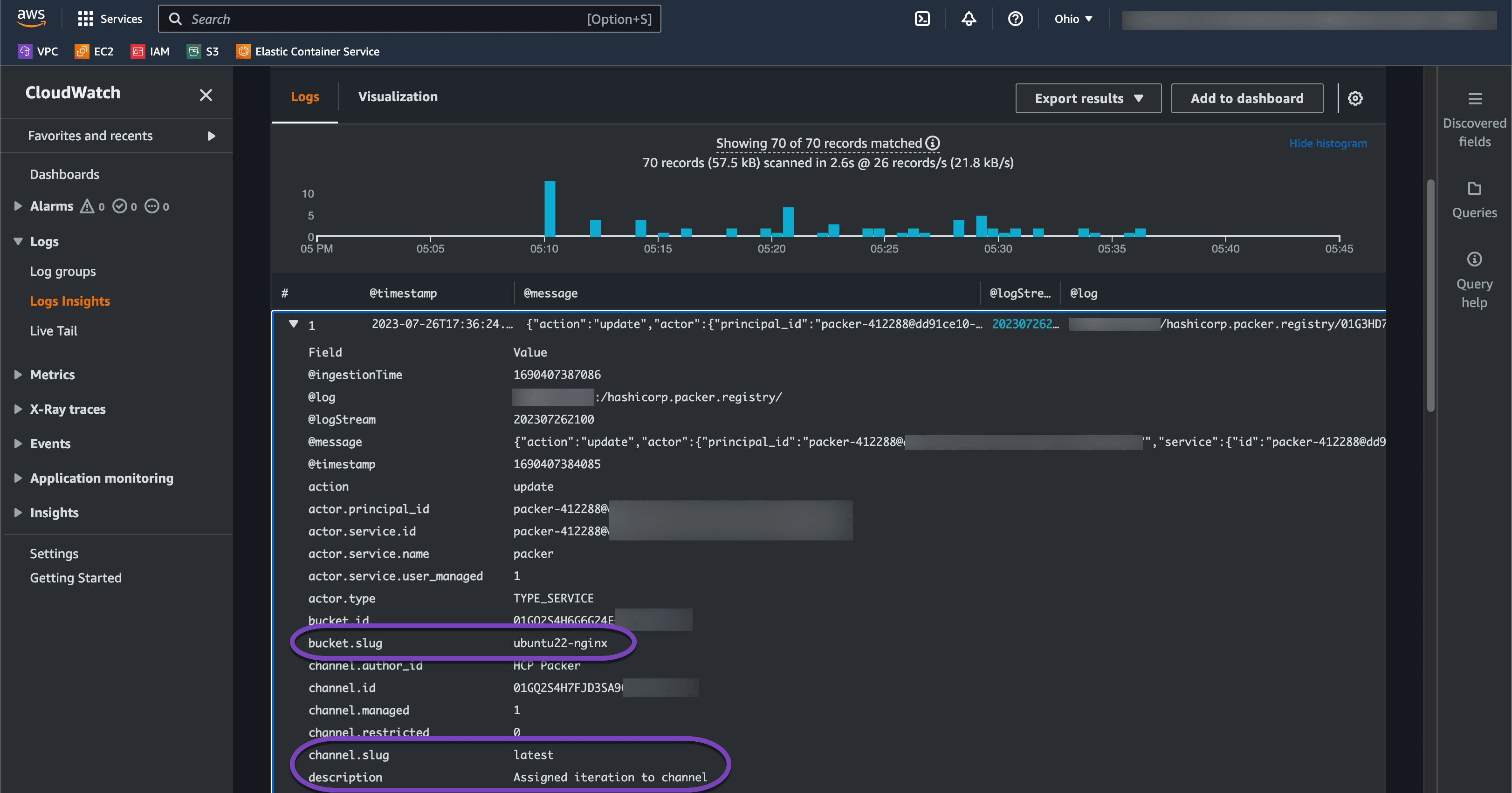 HCP Packer audit data in AWS CloudWatch