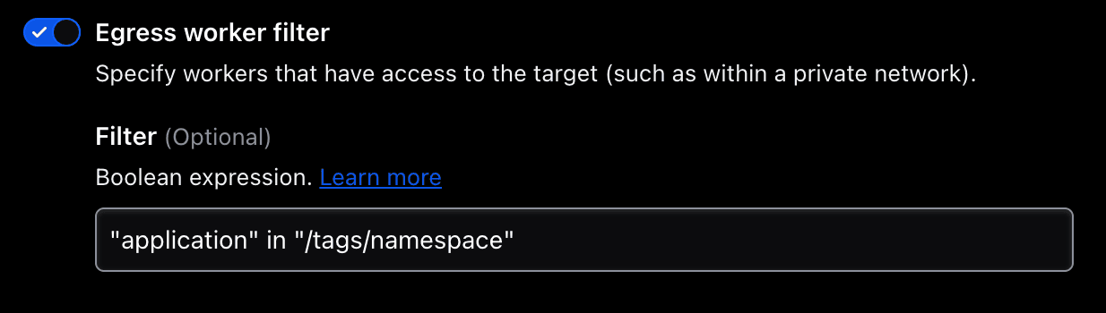 Configuring the egress worker filter