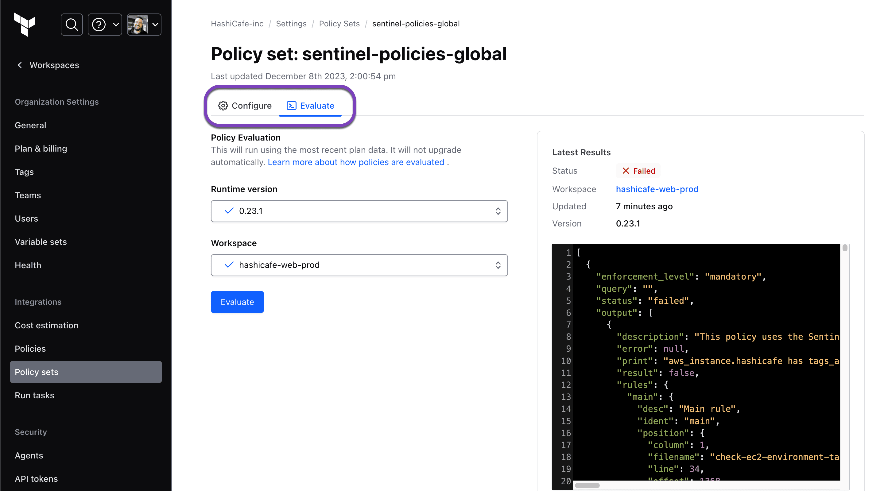 Run on-demand evaluations from the new policy set “Evaluate” tab.