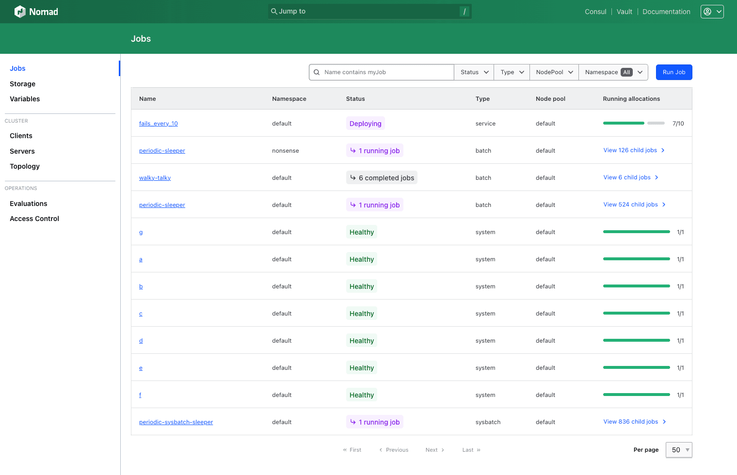 Jobs index page with pagination, live updates, and improved statuses.