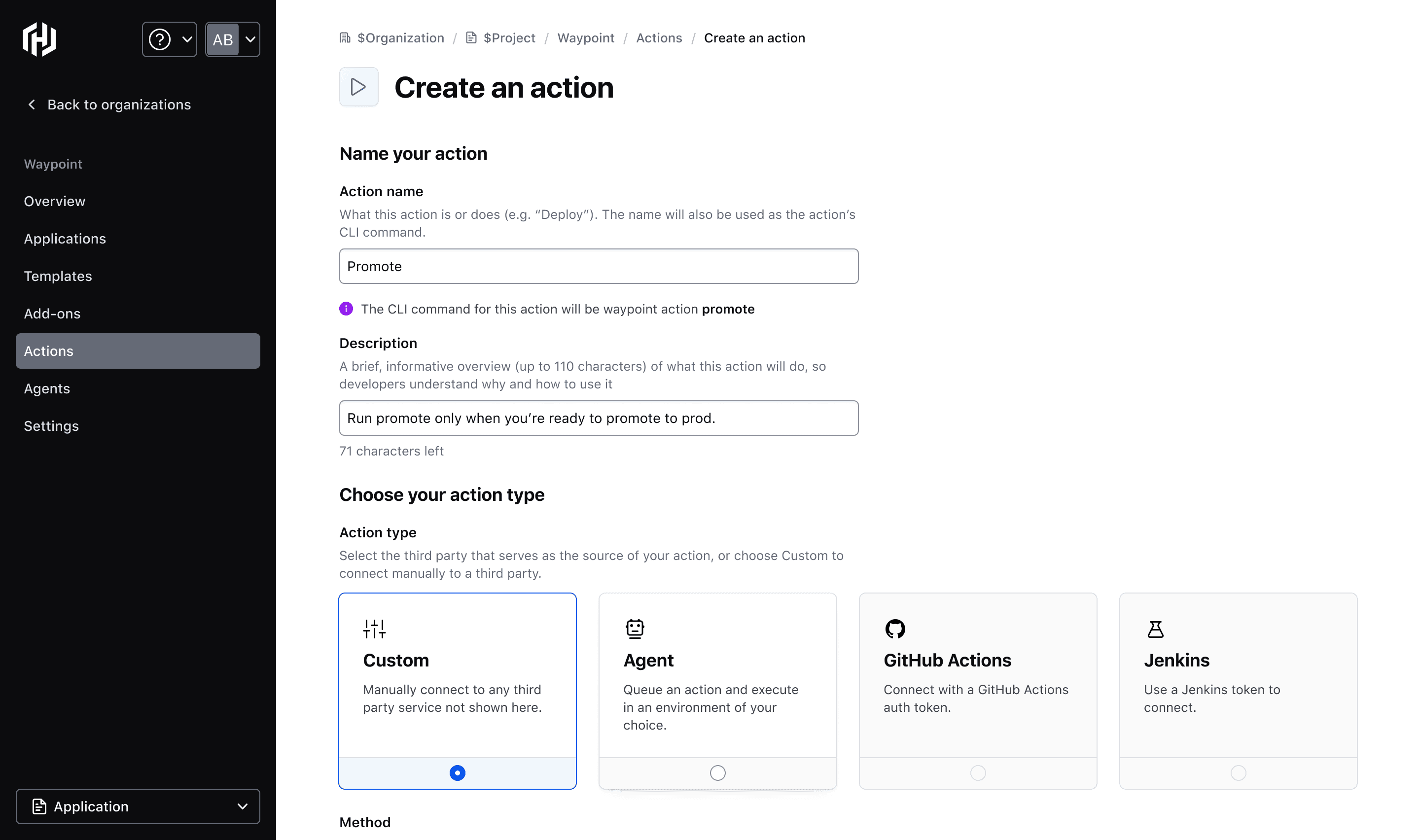 Creating Waypoint action
