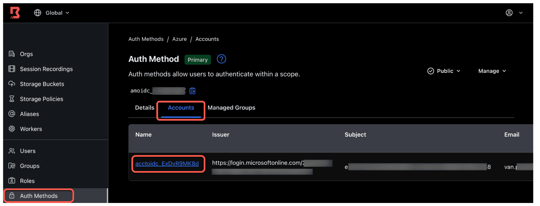 Accounts auth method