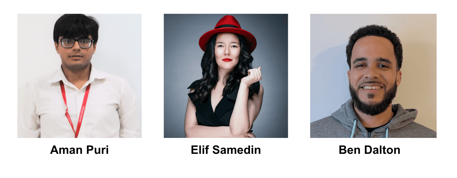 Photos of Elif, Aman, and Ben