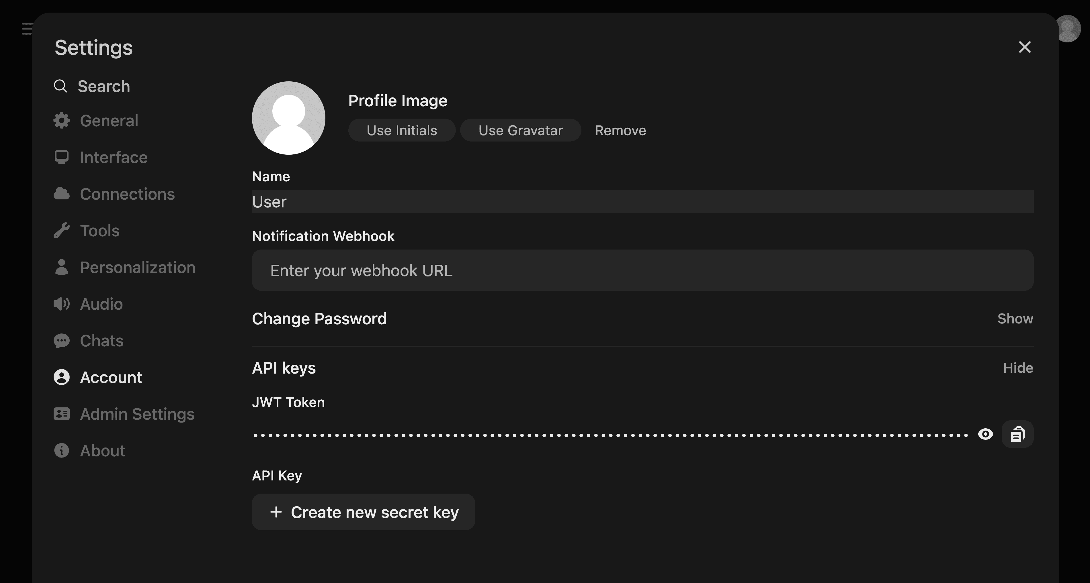 Account settings
