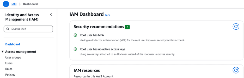 AWS IAM dashboard
