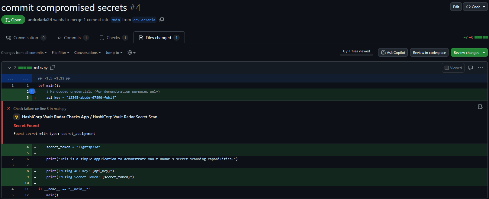 Commit with compromised secrets