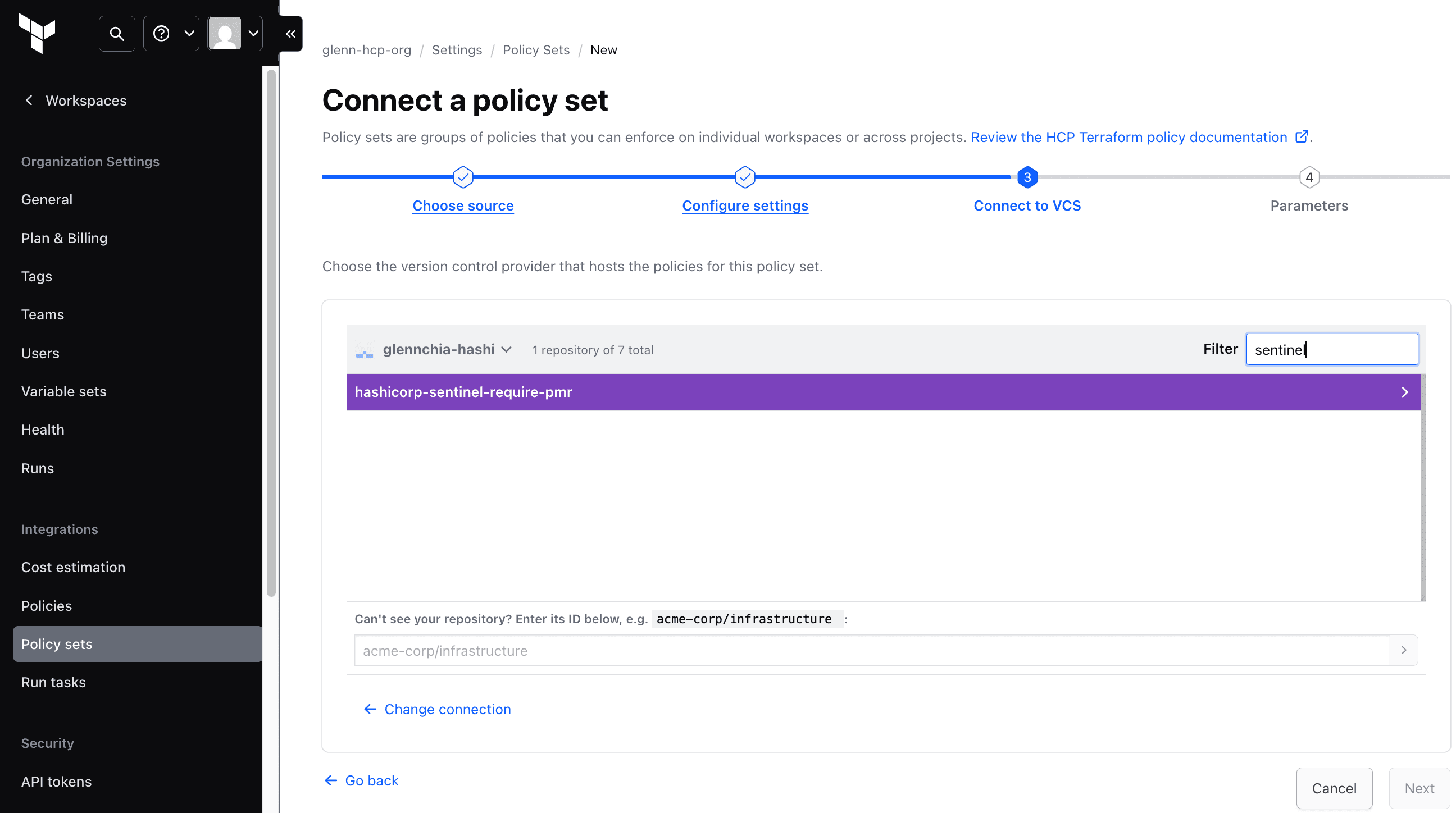 Connect to VCS