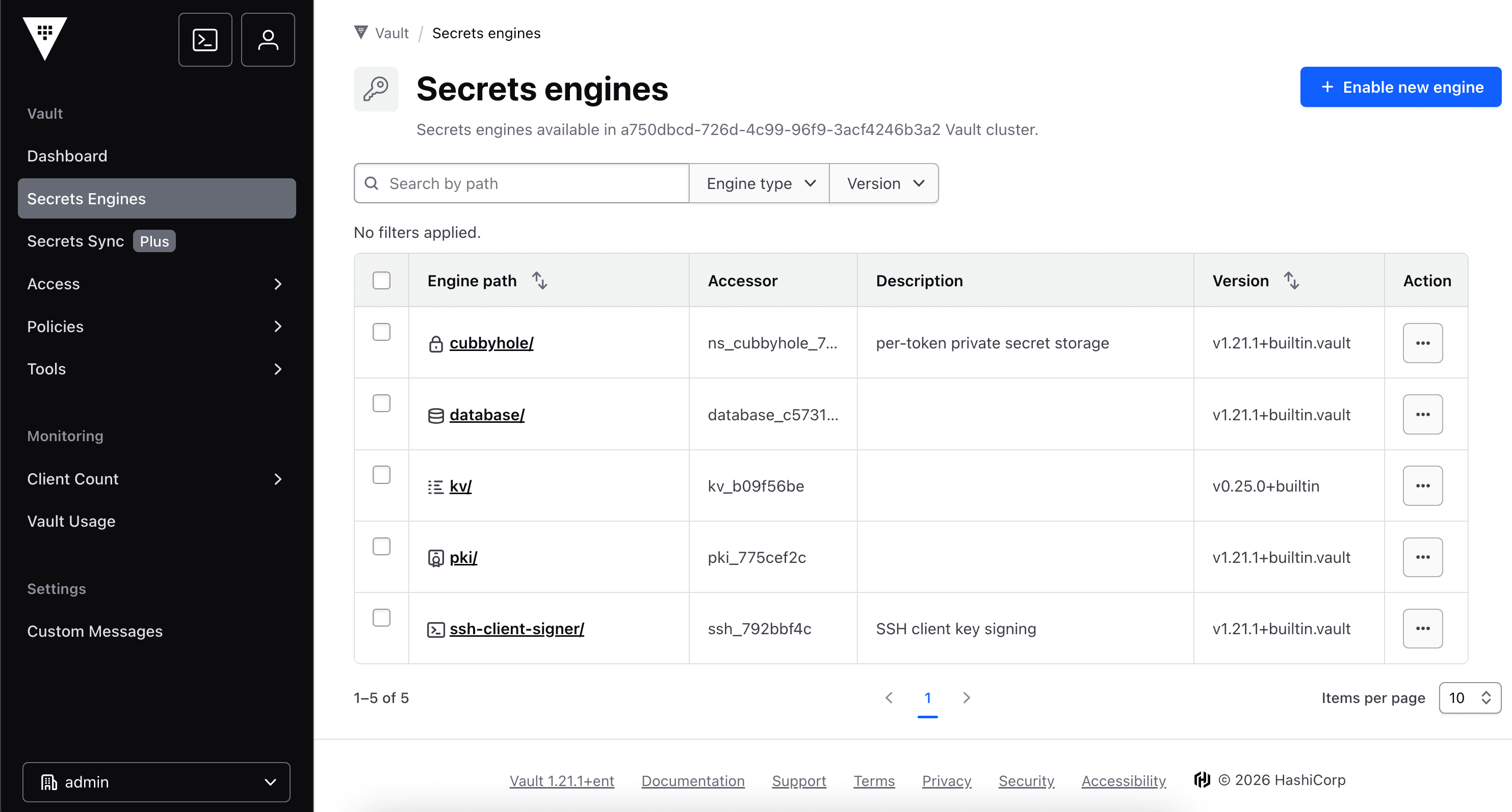 Secrets engine list