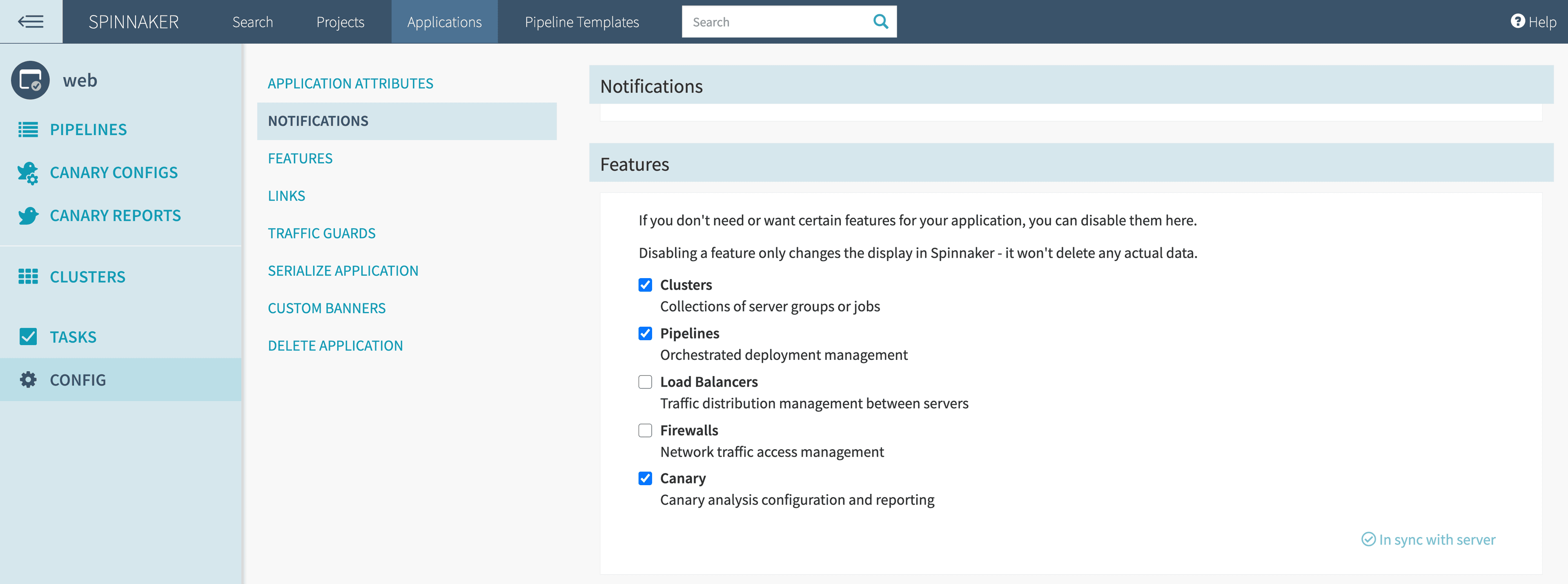 Enable the canary feature under Spinnaker application