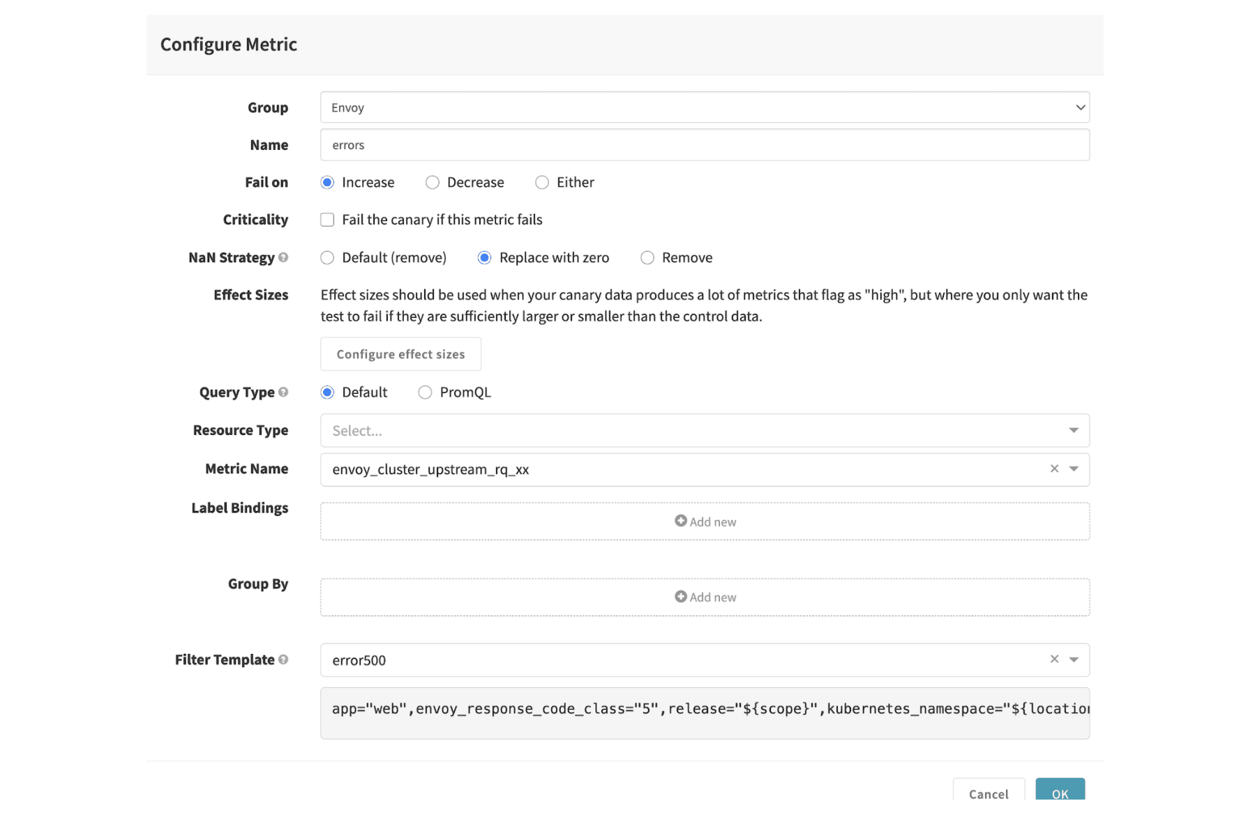 Metric group to check for HTTP 5XX response code