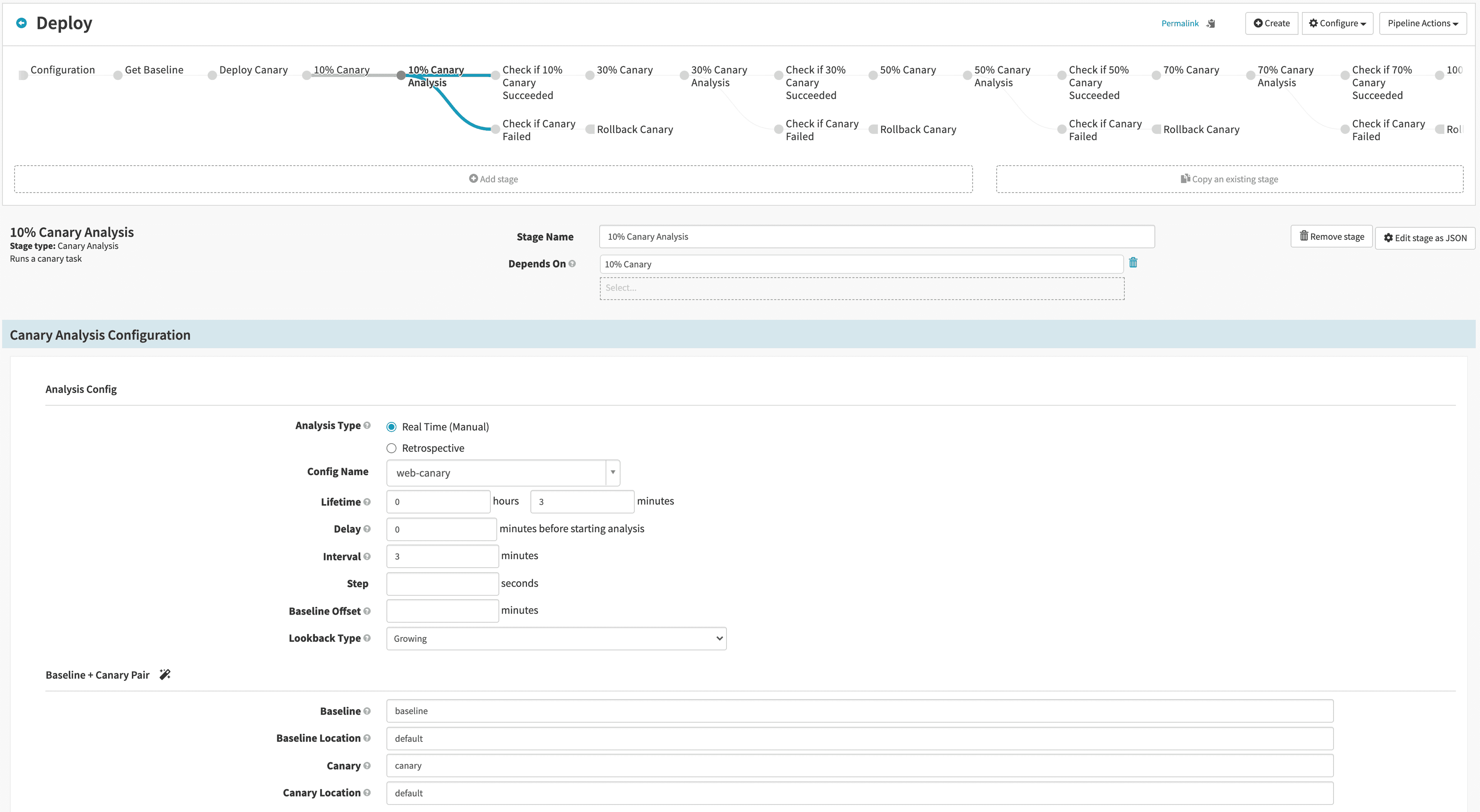 Canary analysis configuration in Spinnaker