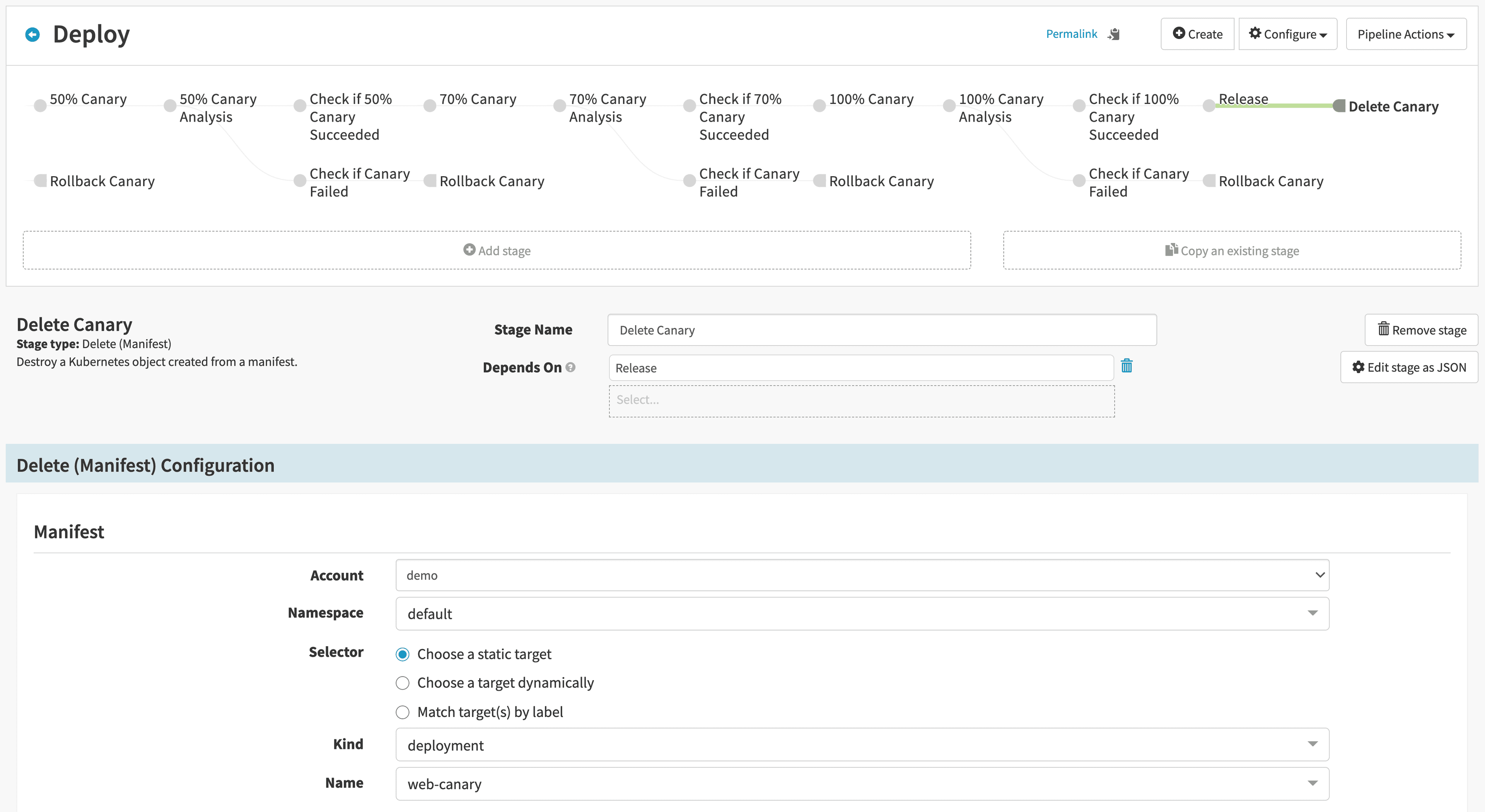 Spinnaker deletes web-canary from Kubernetes