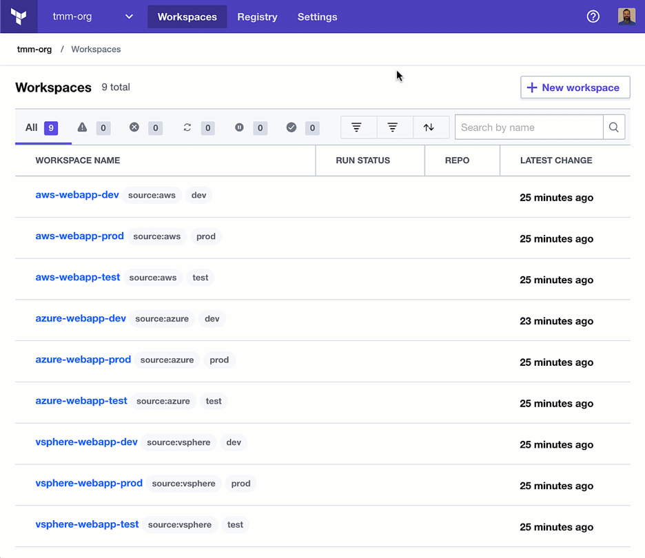 Filtering workspaces by tags