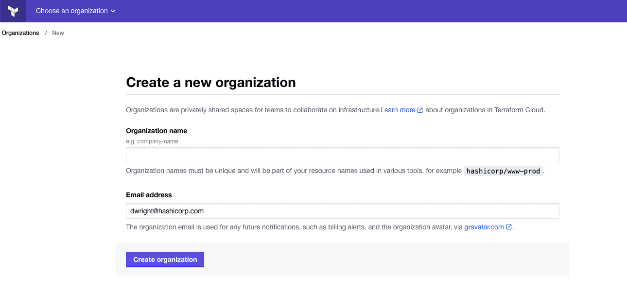 Create a new organization