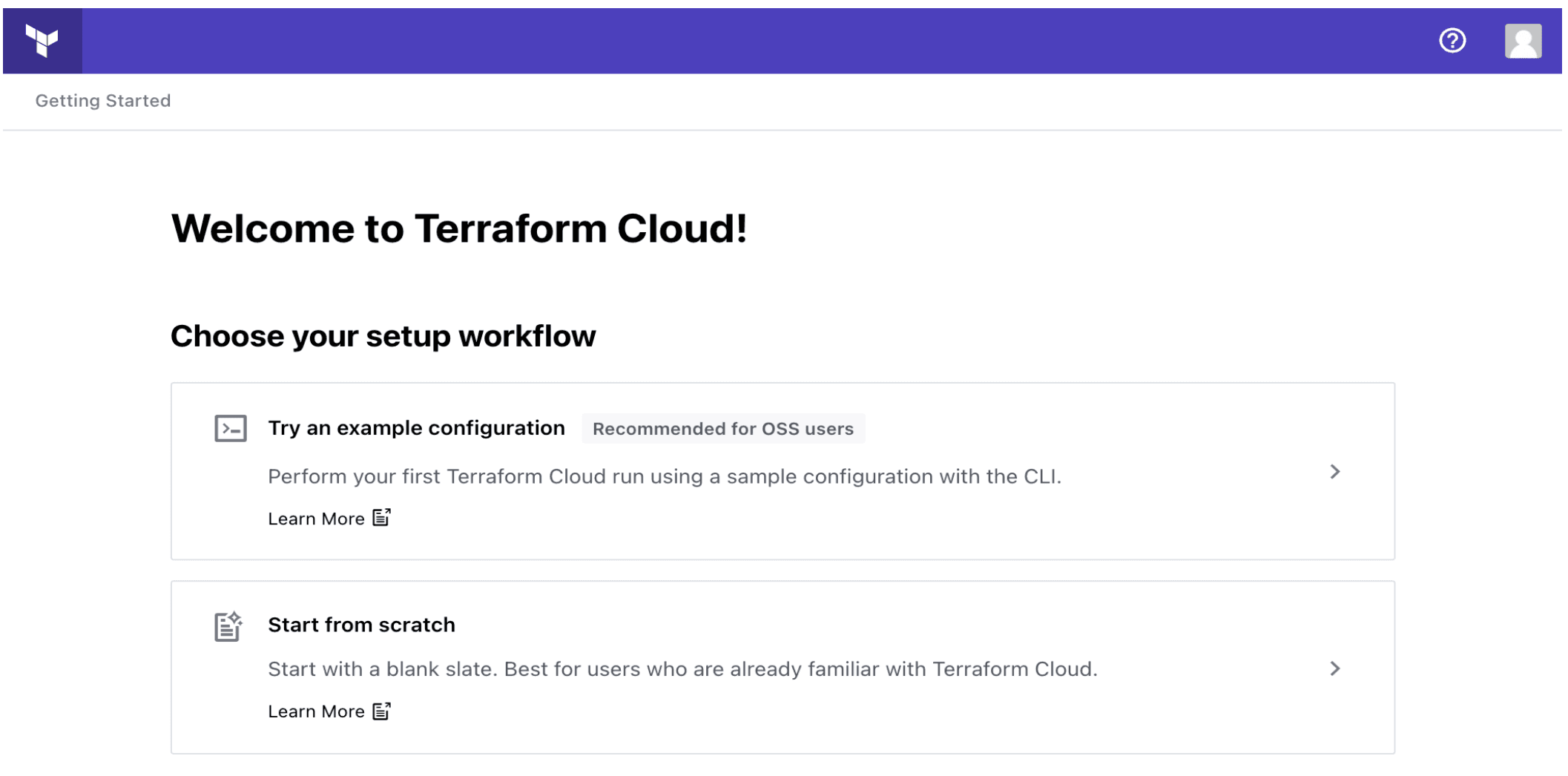 Terraform Cloud welcome screen