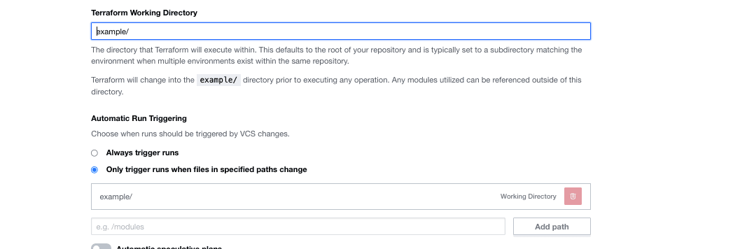 Terraform working directory and Auto run triggering