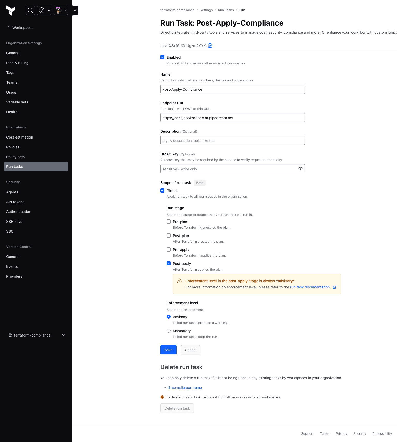 Enabling the new post-apply stage in Terraform Cloud run tasks