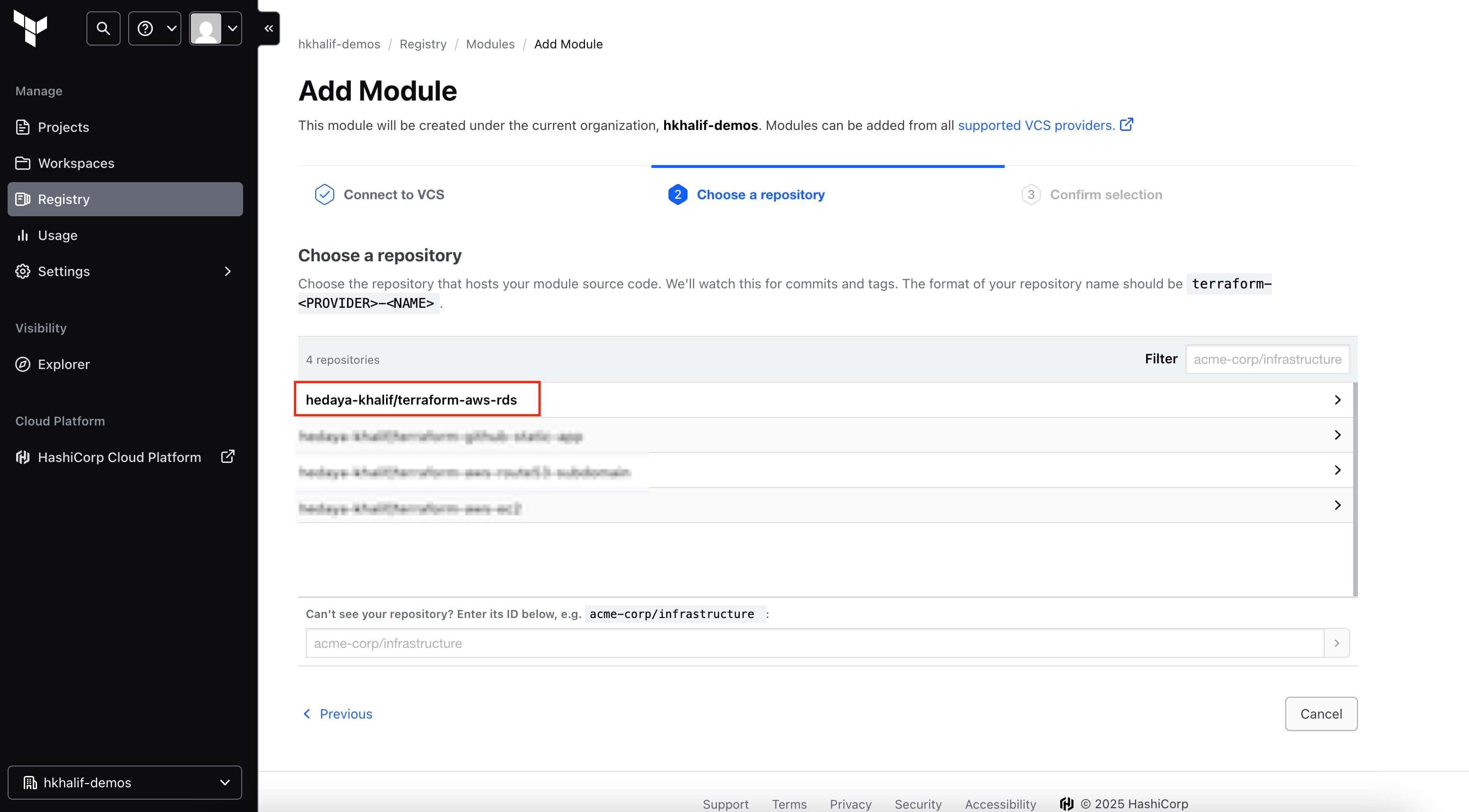 Choose repo add module