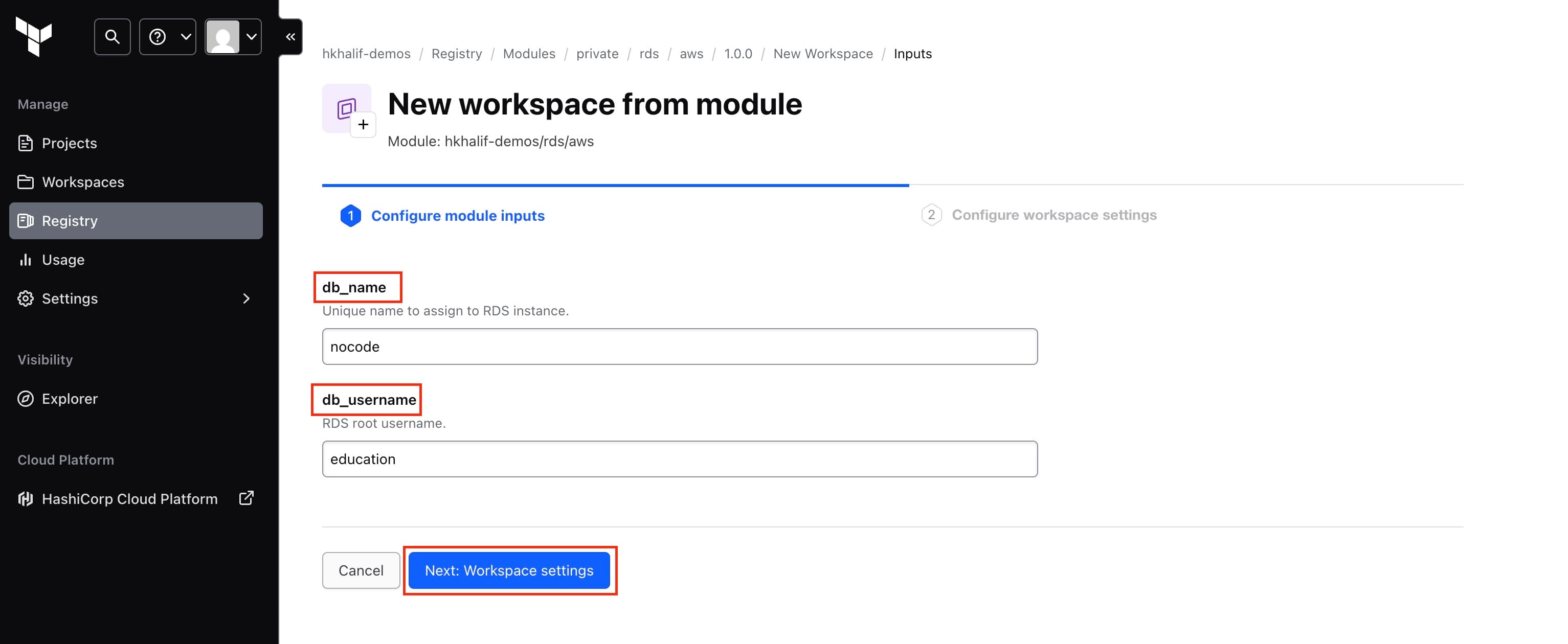 Module inputs