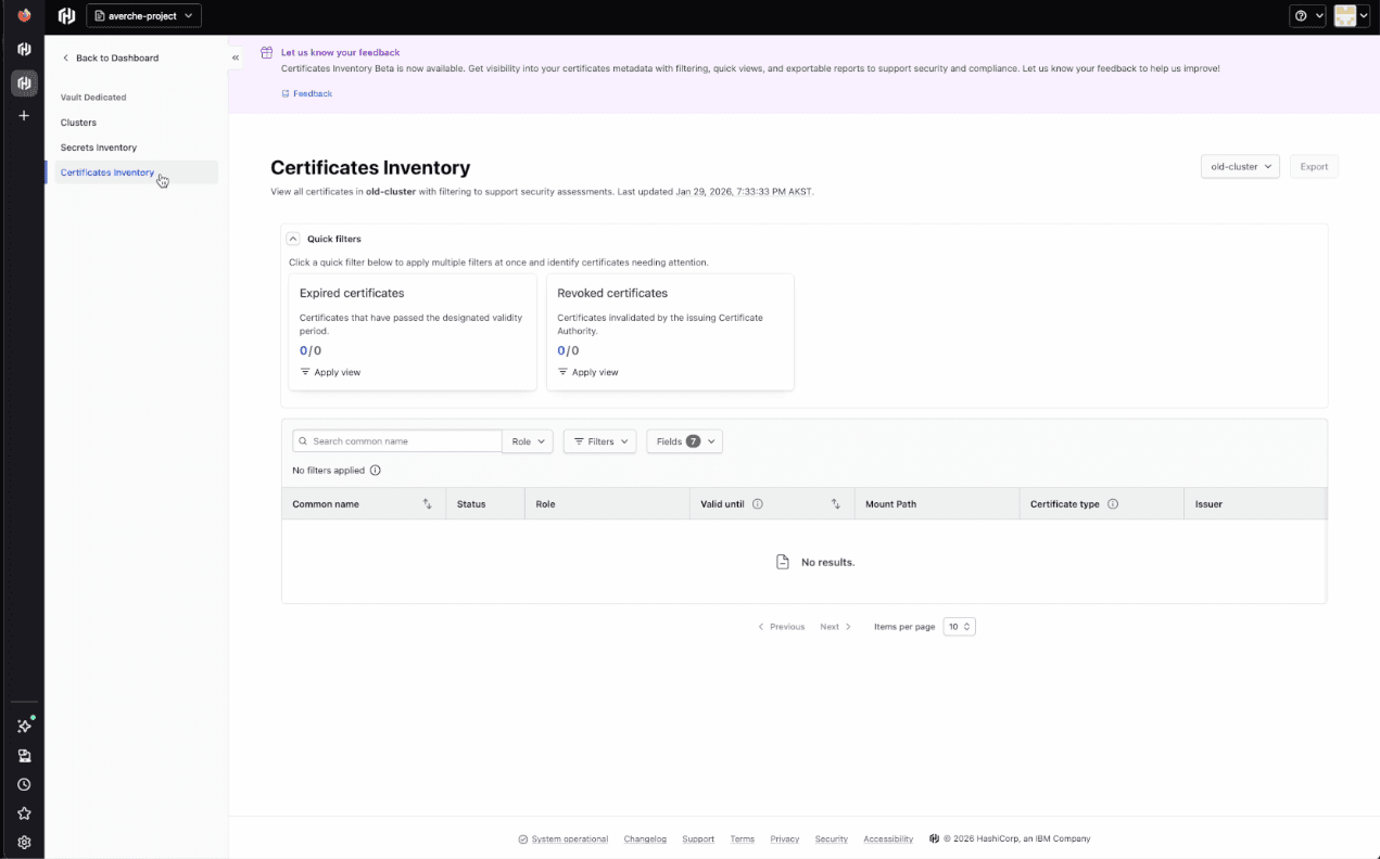 Certs inventory