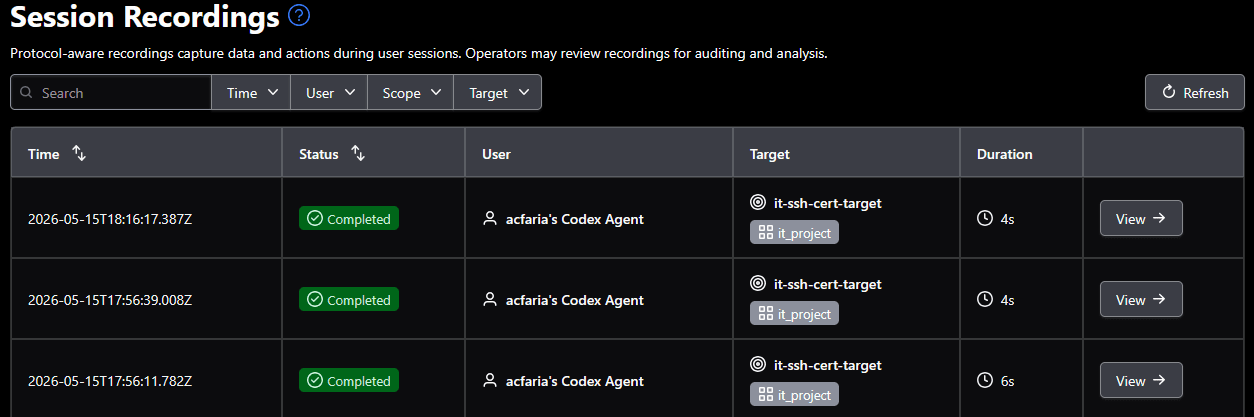 session recording of AI agent access