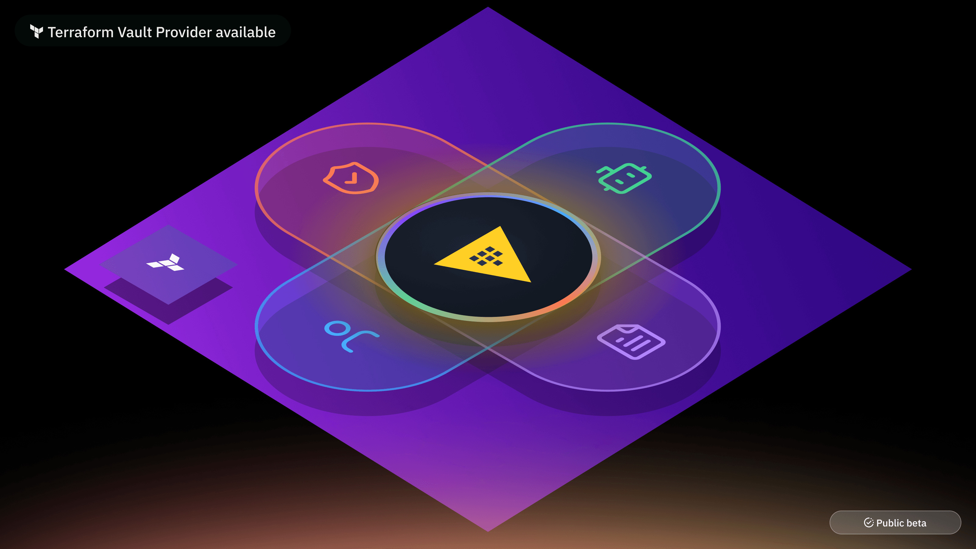 Terraform Vault Provider diagram with Vault at the centre of human identity, agent identity, registry and authorization